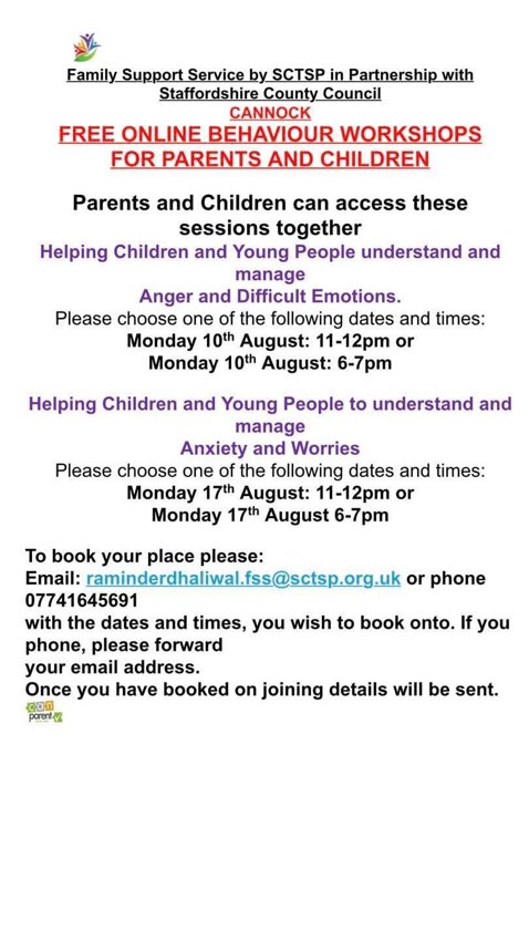 Image of Free online Workshops for Parents & Young People Cannock